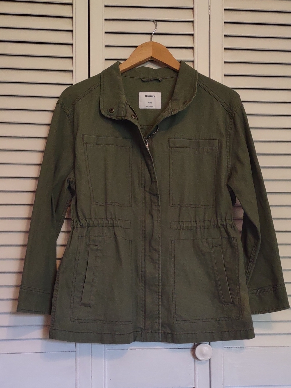 EEUC Old Navy Army Green Utility Field Cargo Jacket Coat Size Small Petite S SP